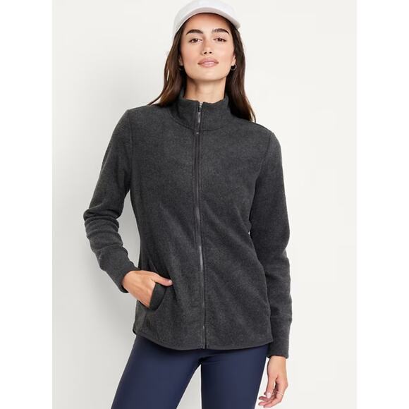 NWT Old Navy Women’s Long Sleeve Microfleece Zip‎ Up Jacket Size S Black Comfort - Picture 1 of 5
